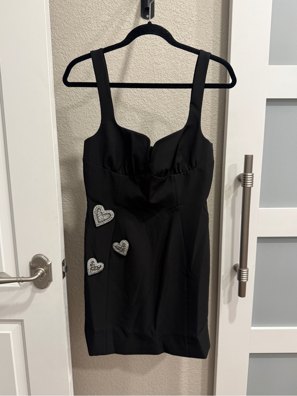 SALONI Black Sleeveless Bodycon Dress with Embellished Hearts, size 8 NWT